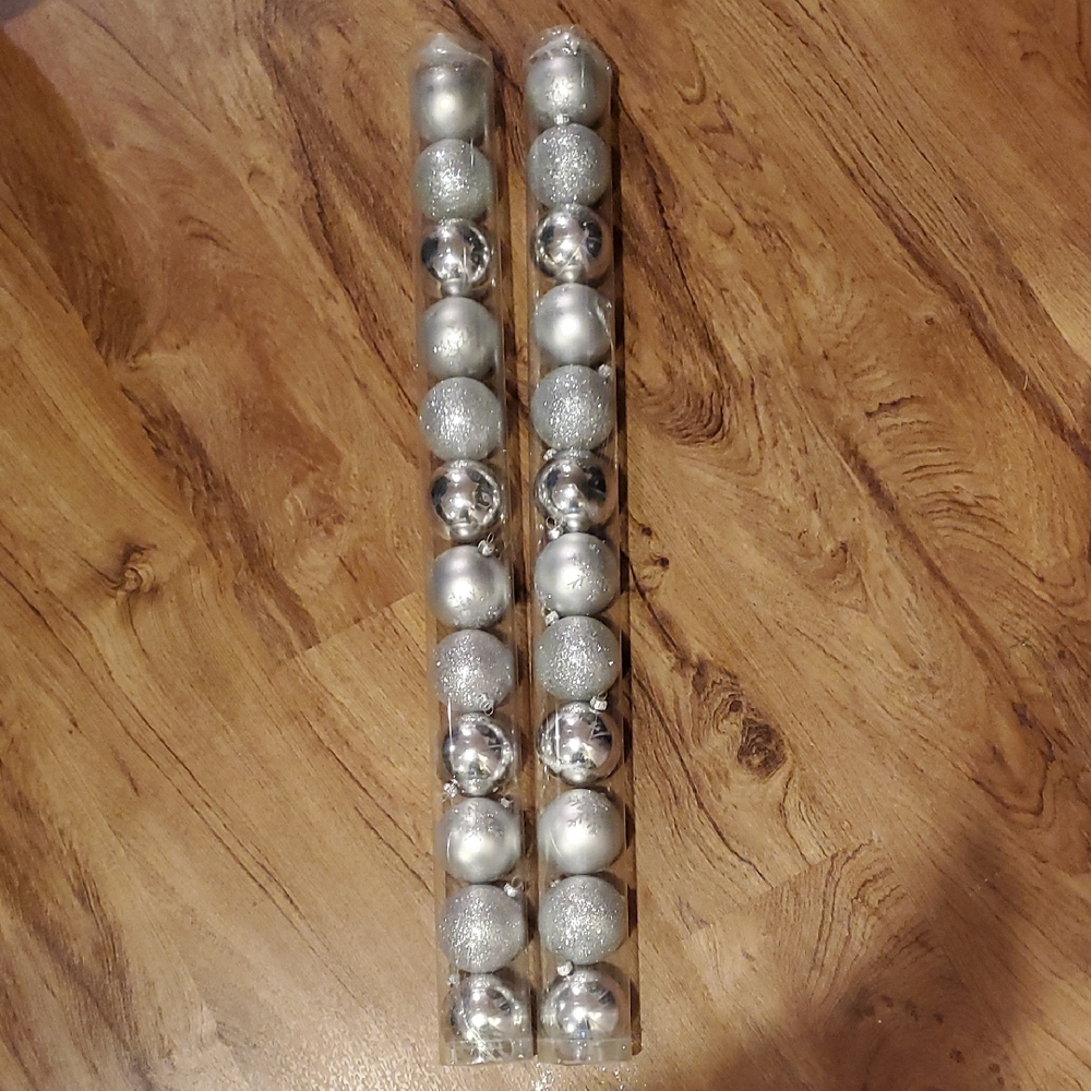 Two Sets Of 12 Silver Christmas Ornament Set